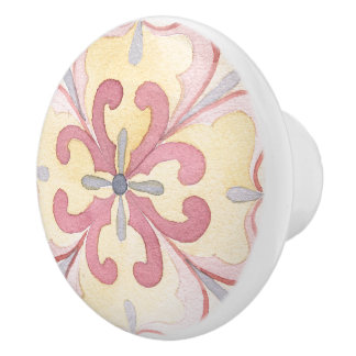 Cool watercolor artwork Retro floral kitchen decor Ceramic Knob
