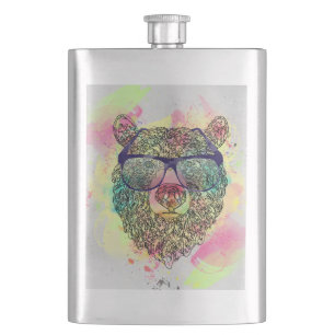 Cool watercolor bear with glasses design flask
