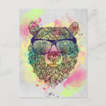 Cool watercolor bear with glasses design postcard