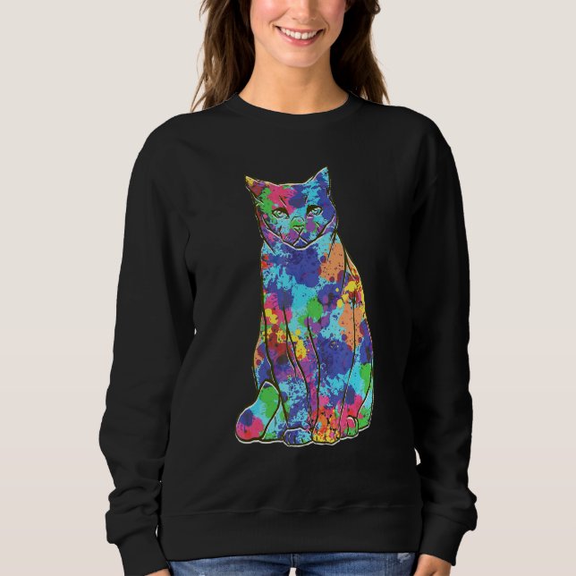 Cool Watercolor Cat Themed Colorful Art Style  Sweatshirt (Front)