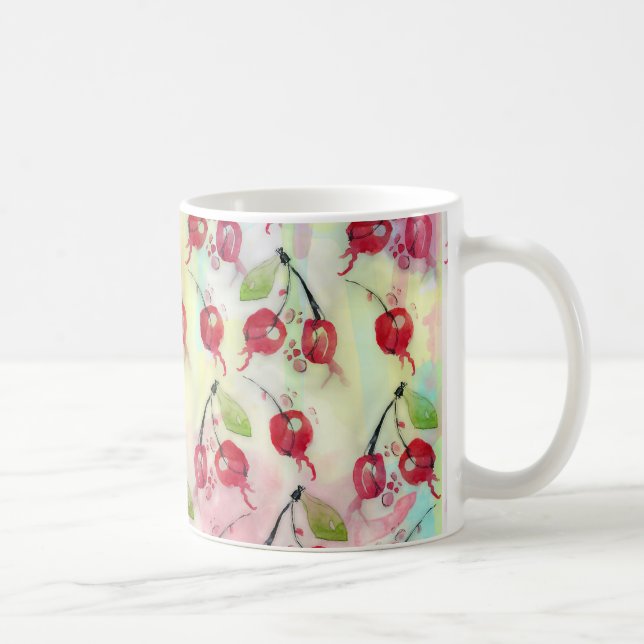 Cool watercolor cherries illustration pattern coffee mug (Right)
