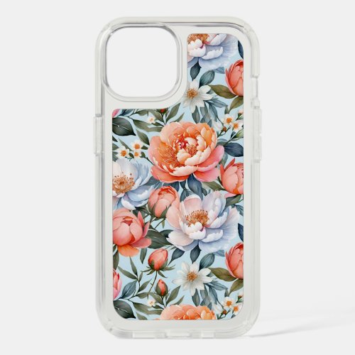 Cool Watercolor Coral Peonies Floral Pattern iPhone 15 Case