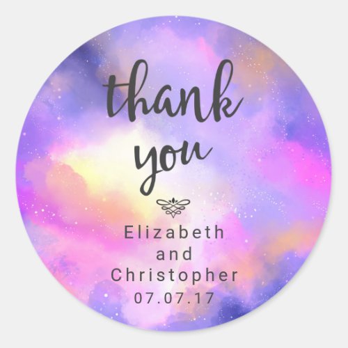 Cool Watercolor Design _ Surreal Clouds Thank You Classic Round Sticker