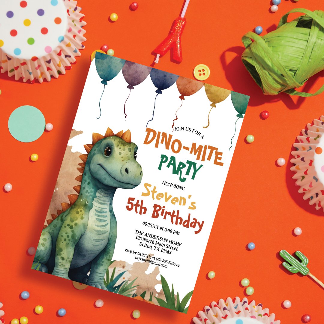 Cool Watercolor Dinosaur Boy&#39;s Birthday                    Party Invitation