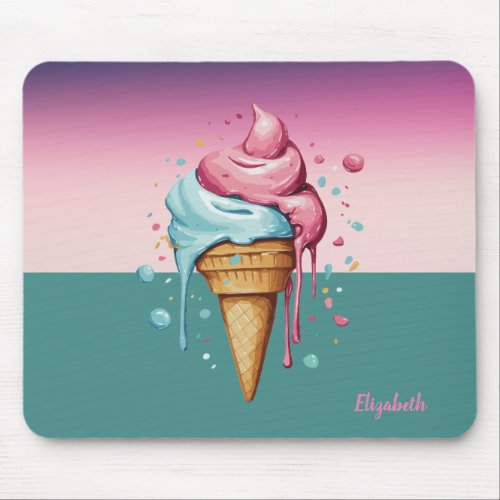 Cool Watercolor Dripping Ice cream   Mouse Pad