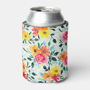 Cool Watercolor Floral Colorful Pattern Can Cooler