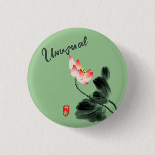Cool Watercolor Floral Lotus Freehand Drawing Button
