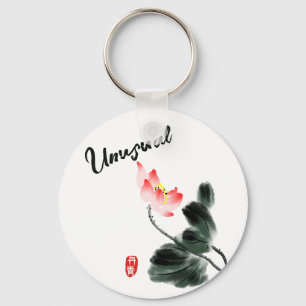 Cool Watercolor Floral Lotus Freehand Drawing Keyc Keychain