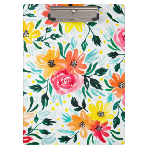 Cool Watercolor Floral Pink Yellow Pattern Clipboard