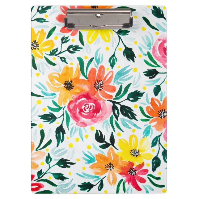 Cool Watercolor Floral Pink Yellow Pattern Clipboard (Front)