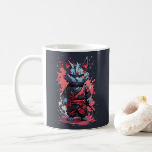Cool Watercolor Gray Ninja Cat Warrior Coffee Mug