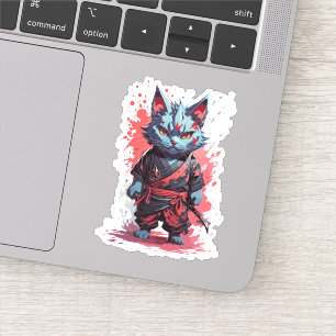 Cool Watercolor Gray Ninja Cat Warrior Sticker