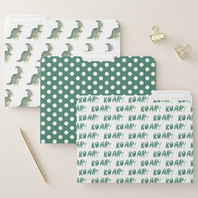 Cool Watercolor Green Dinosaur Roar Custom File Folder (Set)
