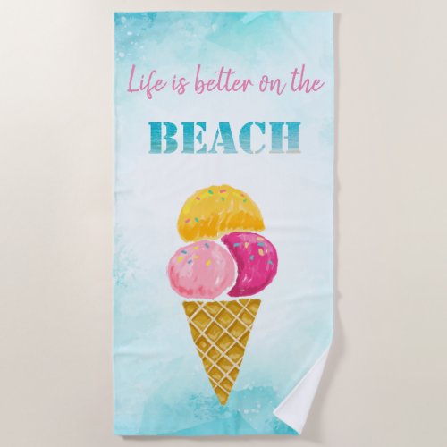 Cool Watercolor Ice cream  Beach Towel