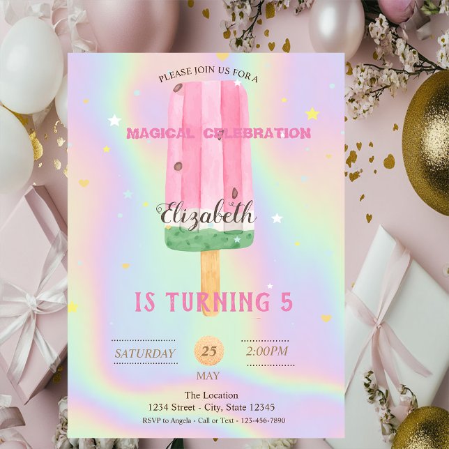 Cool Watercolor Ice cream Holographic Birthday Invitation (Creator Uploaded)