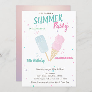 Cool Watercolor Ice creams Summer Birthday Party Invitation