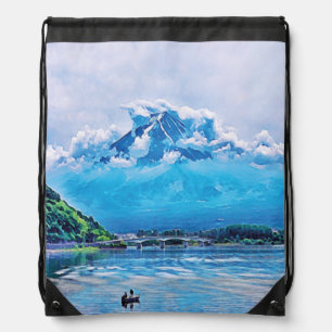 Cool Watercolor Japanese Art Design Drawstring Bag