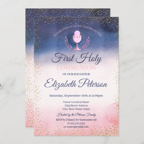 Cool Watercolor Paint Splash First Holy Communion Invitation