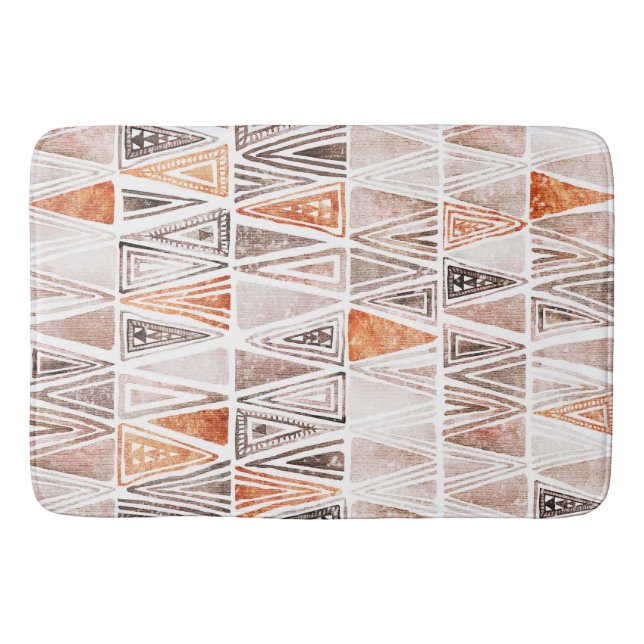 Cool Watercolor Pastel Terracotta Tribal Triangles Bath Mat (Front)