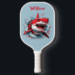 Cool Watercolor Shark Head Modern Monogram  Pickleball Paddle<br><div class="desc">Cool Watercolor Shark Head Modern Monogram Pickleball Paddle This cool pickleball paddle design features a watercolor shark head on a light steel blue background, with your name or monogram in bold red text for a look that is simple and stylish, yet trendy. It makes the perfect gift for Christmas, birthday,...</div>