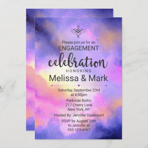 Cool Watercolor Space Engagement Party Invite