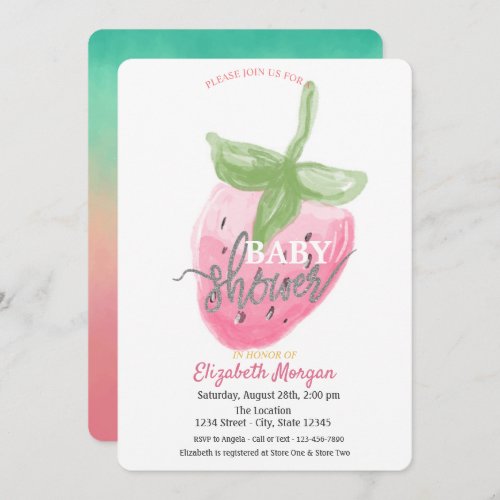 Cool Watercolor Strawberry Baby Shower  Invitation