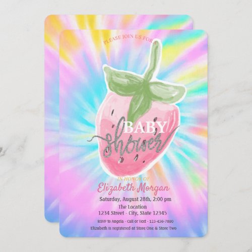 Cool Watercolor Strawberry Tie Dye Baby Shower  Invitation