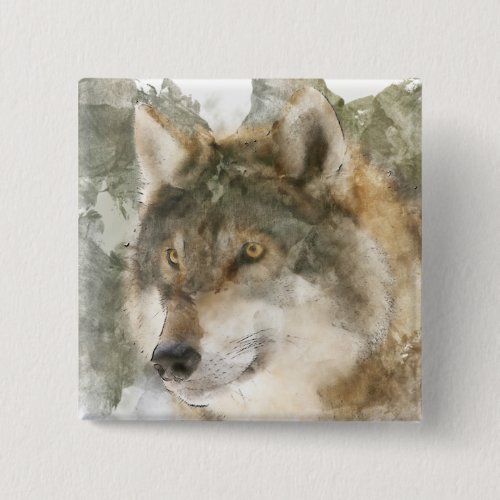 Cool Watercolor Wolf Pin Button