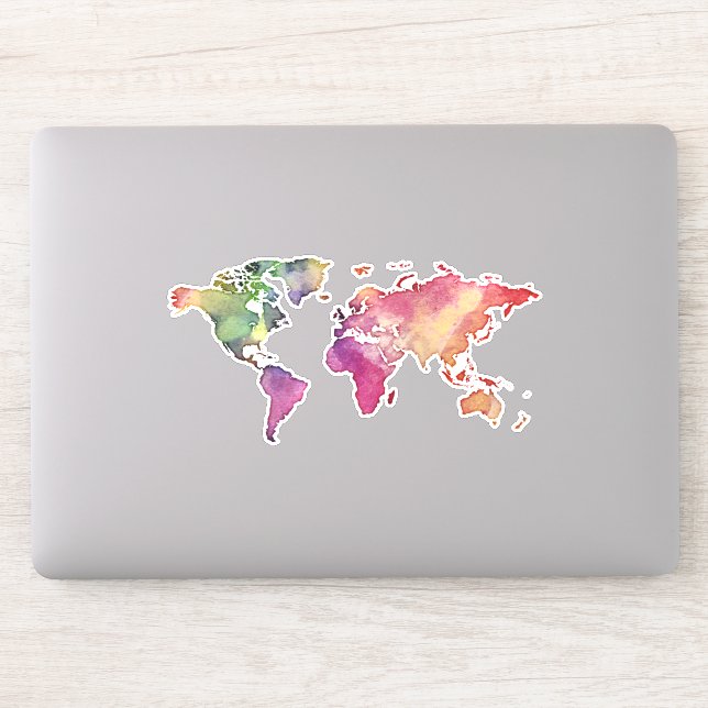 Cool Watercolor World Map Vinyl Sticker (Computer)