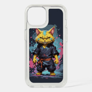Cool Watercolor Yellow Ninja Cat Warrior iPhone 15 Case