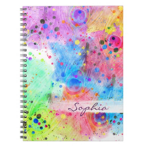 Cool watercolors peacock feathers abstract pattern notebook