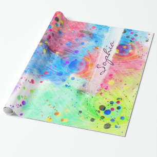 Cool watercolors peacock feathers abstract pattern wrapping paper
