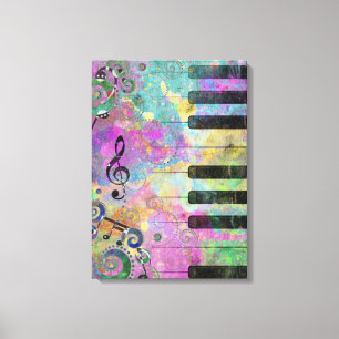 Cool Watercolors Splatters Colorful Piano Canvas Print