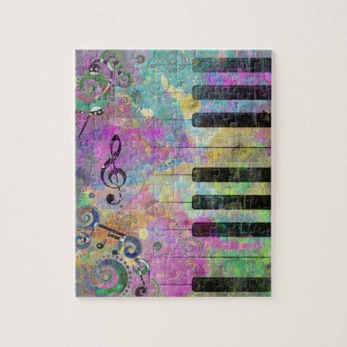 Cool Watercolors Splatters Colorful Piano Jigsaw Puzzle