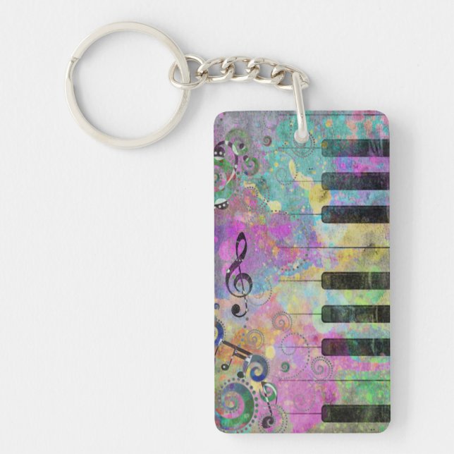 Cool Watercolors Splatters Colorful Piano Keychain (Front)