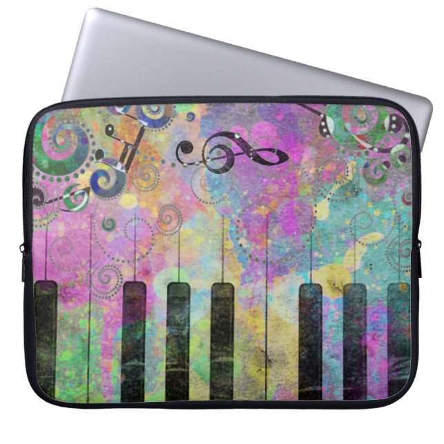 Cool Watercolors Splatters Colorful Piano Laptop Sleeve (Front)