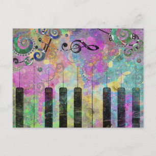 Cool Watercolors Splatters Colorful Piano Postcard