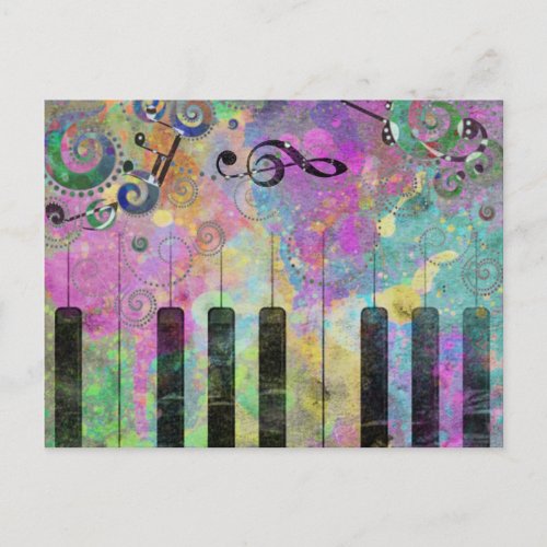 Cool Watercolors Splatters Colorful Piano Postcard