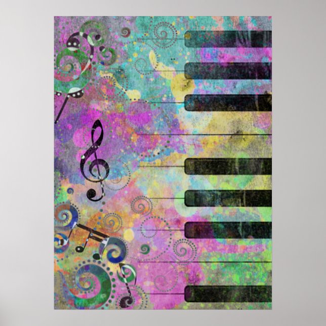 Cool Watercolors Splatters Colorful Piano Poster (Front)