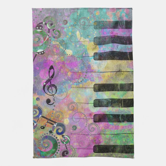 Cool Watercolors Splatters Colorful Piano Towel (Vertical)