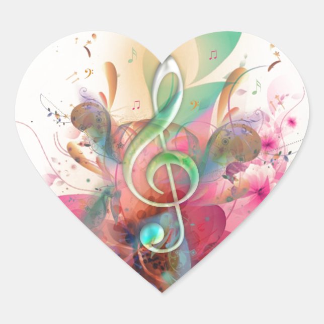 Cool watercolours treble clef music notes swirls heart sticker (Front)