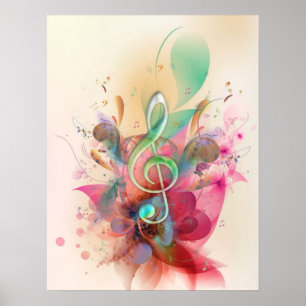 Cool watercolours treble clef music notes swirls poster