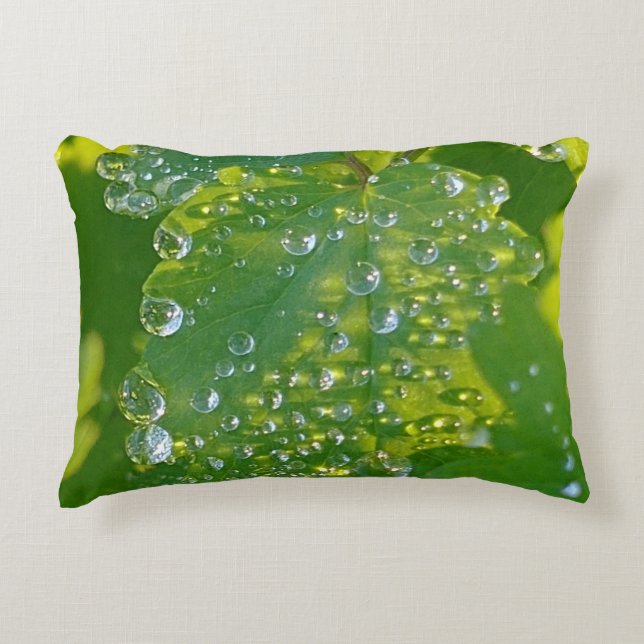 Cool Waterdrops On Green Leaf Accent Pillow (Front)