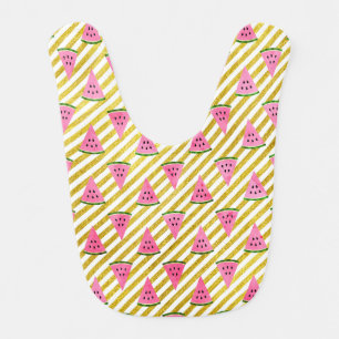 Cool Watermelon and Yellow Stripe Summer Pattern Baby Bib