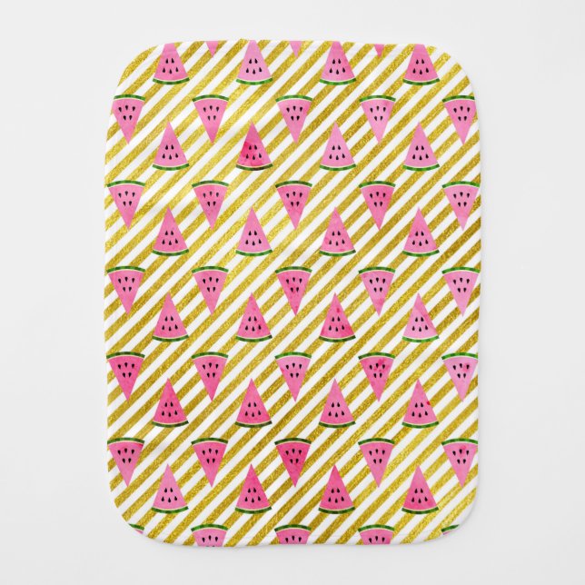 Cool Watermelon and Yellow Stripe Summer Pattern Baby Burp Cloth (Front)