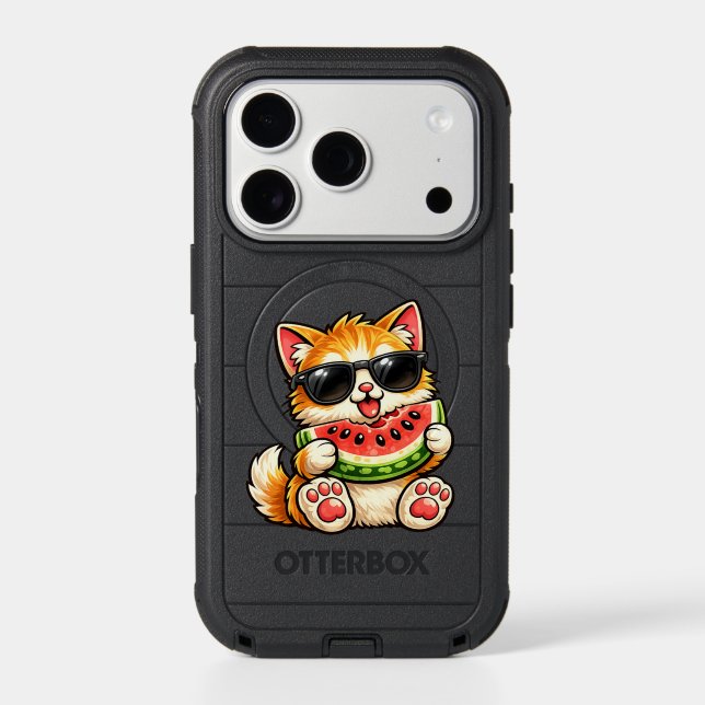Cool Watermelon Cat Otterbox iPhone Case (Back)