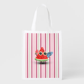 Cool Watermelon Character Stripe Summer Art Grocery Bag
