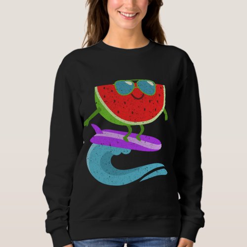 Cool Watermelon Surf Board Funny Summer Fruit Vint Sweatshirt