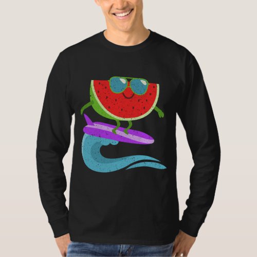 Cool Watermelon Surf Board Funny Summer Fruit Vint T_Shirt