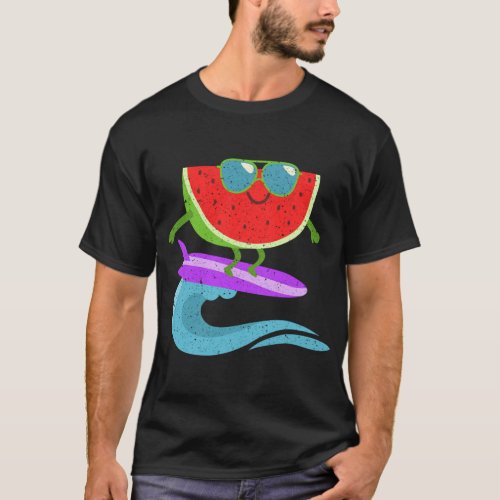 Cool Watermelon Surf Board Funny Summer Fruit Vint T_Shirt